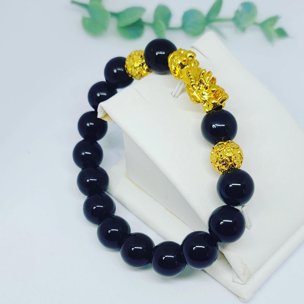 Obsidian Pixiu Feng Shui men's size bracelet/ 12mm